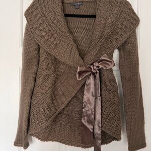Forever 21 Taupe Knit Cardigan with Satin Bow